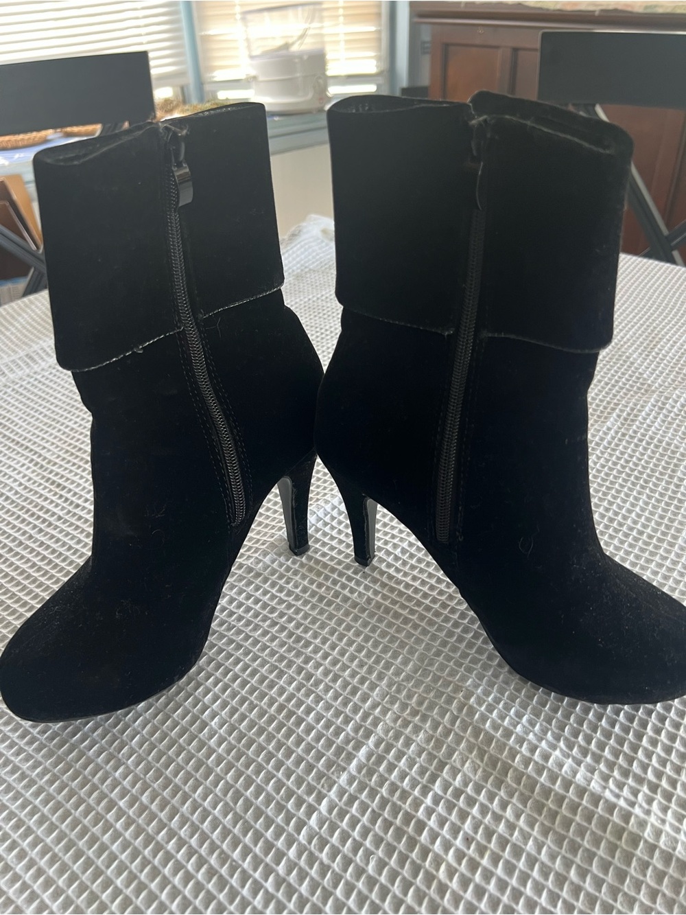 Women’s Black Suede High-Heel Ankle Boots with Side Zip